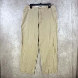 Chaps True American Chino Twill Pant Men 36x32 Tan Flat Front Straight Casual